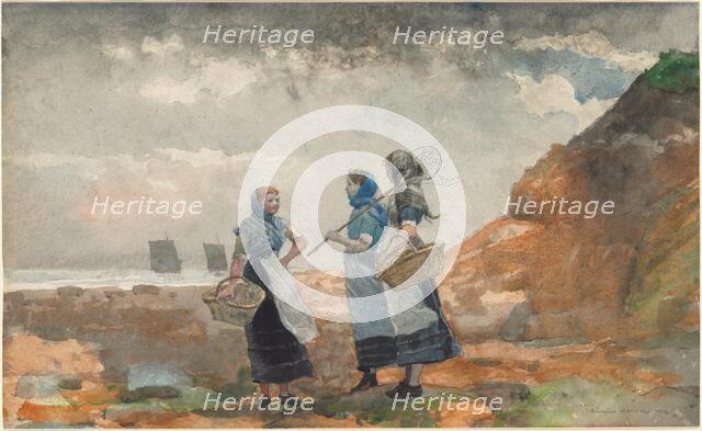 Three Fisher Girls, Tynemouth, 1881. Creator: Winslow Homer.