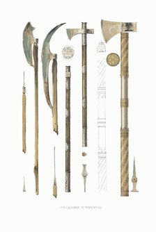 Bardiches and battle axes. From the Antiquities of the Russian State, 1849-1853. Creator: Solntsev, Fyodor Grigoryevich (1801-1892).