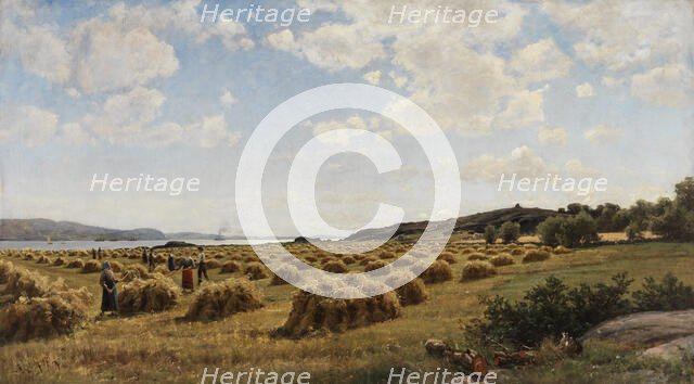 Hay Harvest (Landscape from Western Sweden), 1878. Creator: Berndt Lindholm.