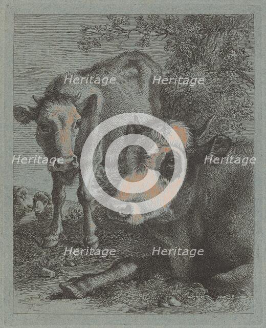 Reclining Cow and Calf in the Open, 1758/1759. Creator: Francesco Londonio.