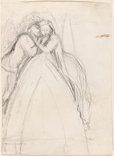 Design for a Gothic Arch with the Artist and Effie Ruskin Embracing (recto); Design for..., 1853. Creator: John Everett Millais.
