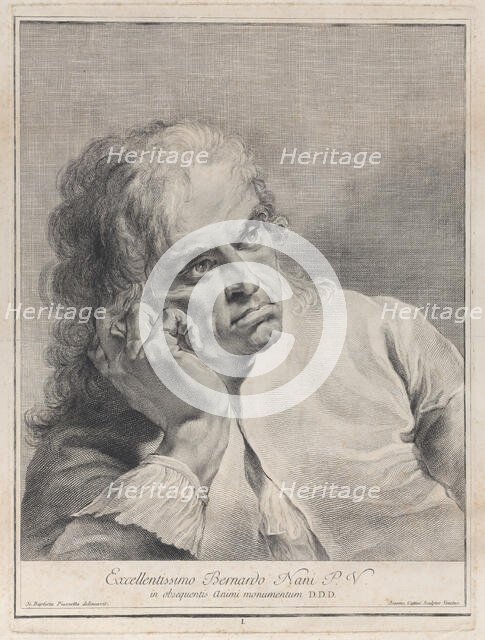 Pensive man resting his head on his hand, 1743. Creator: Giovanni Cattini.