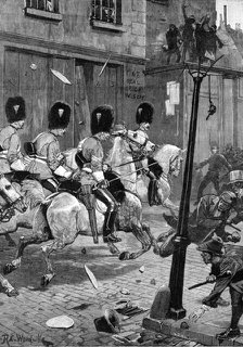 The Irish Land League Agitation: Scots Greys charging the mob at Limerick, 1881. Creator: William James Palmer.