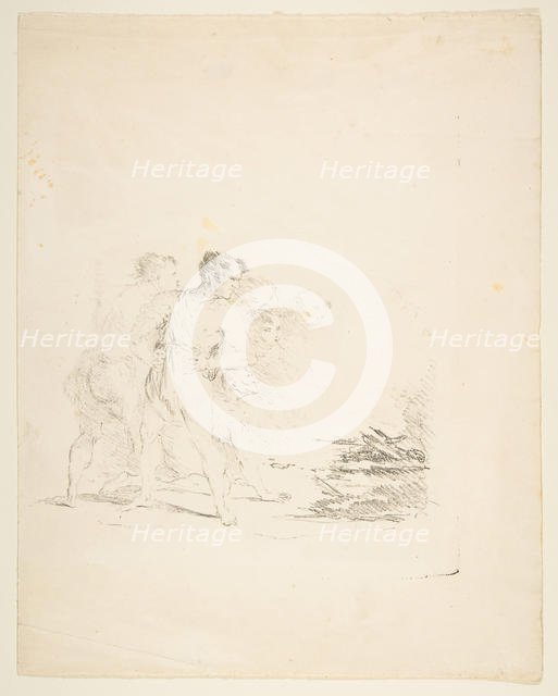 Men Spitting at a Fire, ca. 1820-1850. Creator: Formerly attributed to Goya (Francisco de Goya y Lucientes) (Spanish, Fuendetodos 1746-1828 Bordeaux).