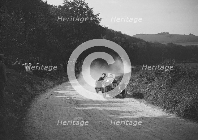 Raymond Mays' Bugatti competing in a JCC hillclimb, South Harting, Sussex, 1922. Artist: Bill Brunell.