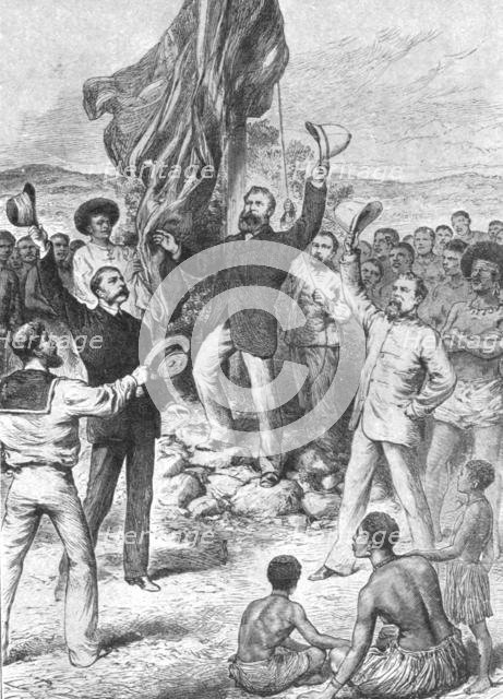 'Hoisting the British Flag in New Guinea, 1883: Mr Chester...Calling for Three Cheers', (1901).  Creator: Unknown.