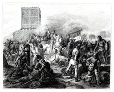 Paris besieged by the Normans in the year 888. Engraving from 1853.
