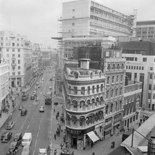Elevated view along Queen Victoria Street, London, probably 1960s. Creator: John Gay.