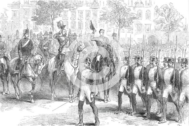 Review at Madrid before the Prince of Wales and the King of Spain: the Guardia Civile...1876. Creator: Unknown.