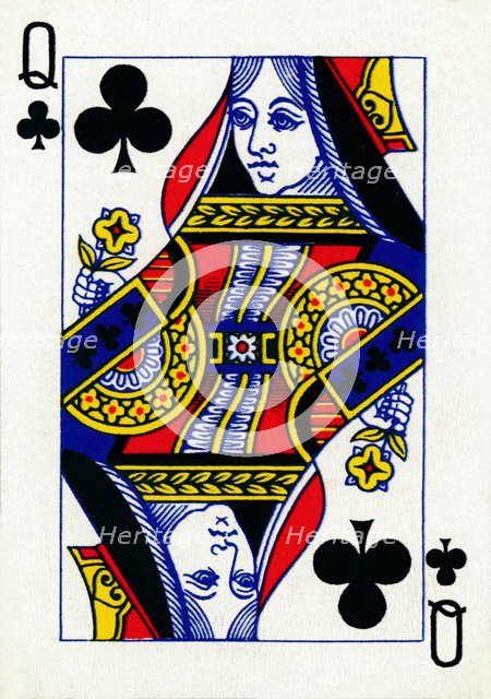 Queen of Clubs from a deck of Goodall & Son Ltd. playing cards, c1940. Artist: Unknown.