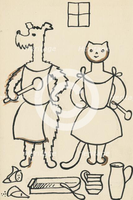 33. Talking about a dog and a cat, around 1928. Creator: Josef Capek.