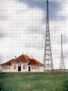 Long wave transmitter masts at a Marconi radio station at Berne, Switzerland, c1925. Artist: Unknown