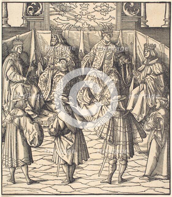 Assembly of Four Kings, in the foreground Four Men, 1514/1516. Creator: Leonhard Beck.