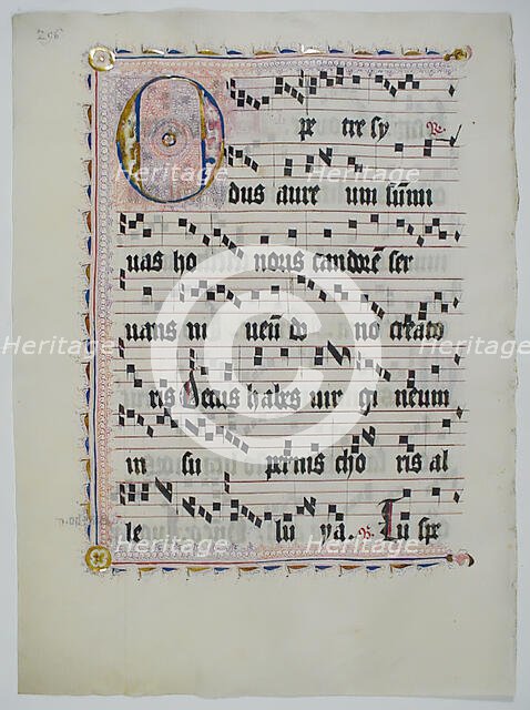 Manuscript Leaf with Initial O, from an Antiphonary, German, second quarter 15th century. Creator: Unknown.