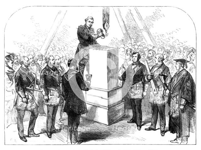 Lord Leigh laying the foundation-stone for the extension of the Queen's Hospital at Birmingham, 1871 Creator: Unknown.