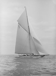 The 15 Metre 'Istria' sailing close-hauled, 1913.  Creator: Kirk & Sons of Cowes.