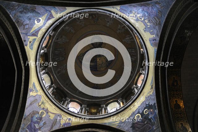 Mosaic of Christ Pantocrator, Basilica of the Holy Sepulchre,Jerusalem, Israel, 2014.  Creator: LTL.