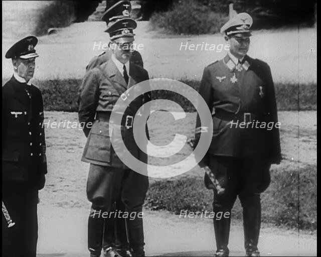 Adolf Hitler, Hermann Goering and Two German Officers Looking Out to Sea, 1940. Creator: British Pathe Ltd.