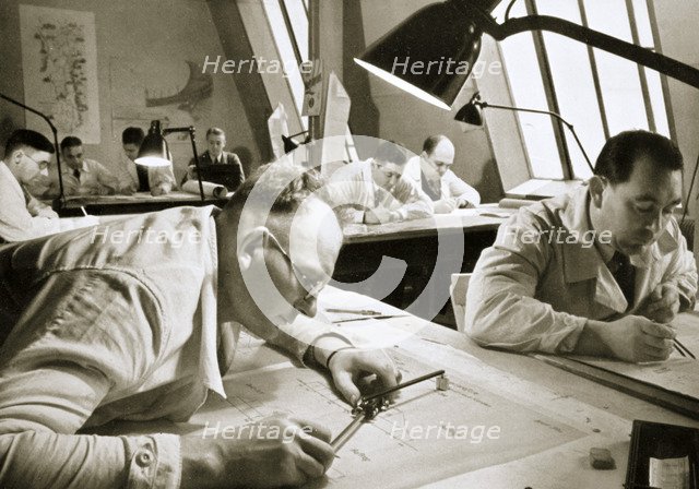 A drawing office scene, where new plans for fresh works are drawn up, Germany, 1936. Artist: Unknown
