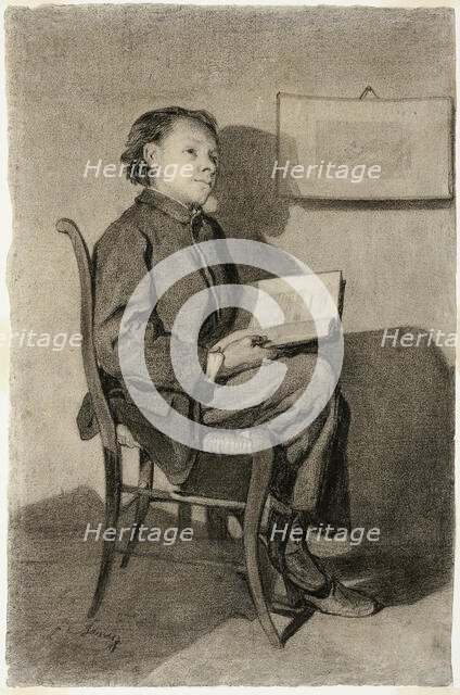 Boy Reading (Jeune Garçon Lisant), c. 1861. Creator: Francois Bonvin.