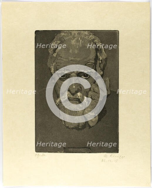 Self-Portrait with Fist to Face, 1918. Creator: Max Klinger.