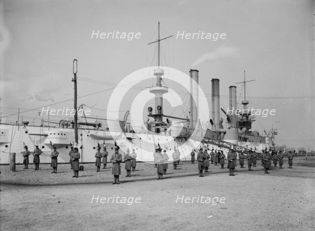 U.S.S. Brooklyn, Marine guard signal drill, (1897?). Creator: Unknown.