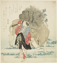A woman from Ohara leading an ox, from the series "Five Annual Festivals for the Katsushika...1822. Creator: Katsushika Taito.