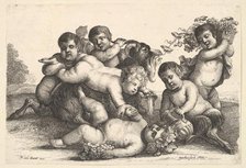 Four boys, two satyrs and a goat, 1654. Creator: Wenceslaus Hollar.