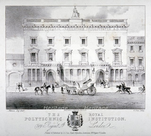 View of Regent Street Polytechnic with horse-drawn vehicles in front, London, c1840. Artist: GJ Cox