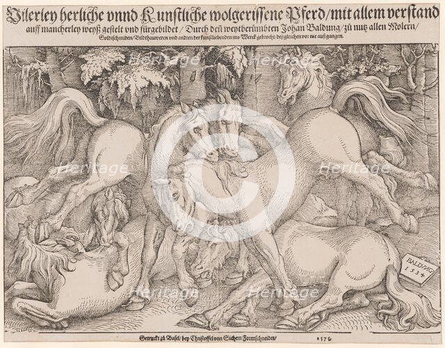 Fighting stallions, 1534. Creator: Baldung (Baldung Grien), Hans (1484-1545).