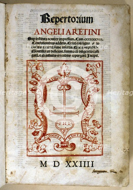 Cover of the work 'Repertorium Angeli Aretini. sub instituta noviter impressum cum' by Angel Aretino Creator: Unknown.