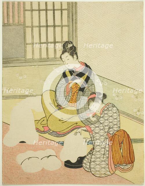 Evening Snow on a Floss Shaper (Nurioke no bosetsu), from the series "Eight Views of the...c. 1766. Creator: Suzuki Harunobu.