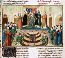 The Coronation of Henry IV of England (Detail of a miniature from the Grandes Chroniques de France by Jean Froissart), ca 1470. Artist: Anonymous  