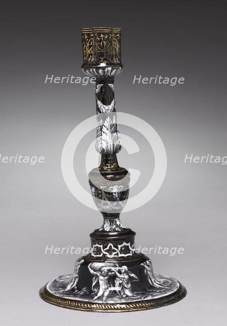 Candlestick Depicting Five of the Seven Labors of Hercules, c. 1565. Creator: Jean II de Court (French, bef 1583), attributed to.