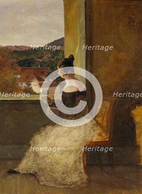 Lady at the window with distaff, c1835. Creator: Friedrich Loos.