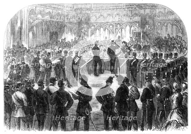 Distribution of Prizes to the 26th Middlesex Rifle Volunteers at Guildhall on Saturday last, 1865. Creator: Unknown.