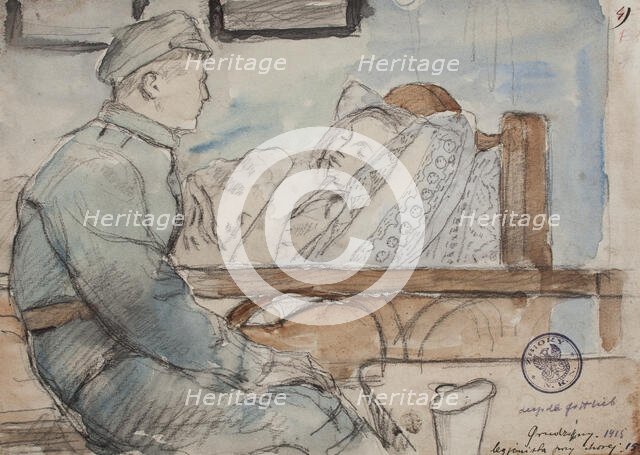 "Legionary with a Sick Woman. Grudzyna, 1915", March-May 1915. Creator: Leopold Gottlieb.