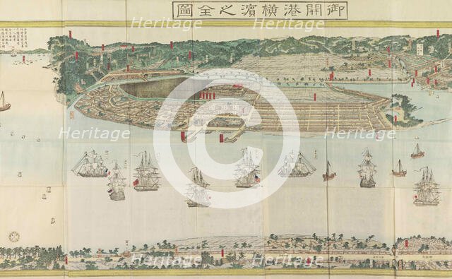 Panoramic View of Yokohama, ca 1860. Creator: Sadahide, Utagawa (1807-1873).