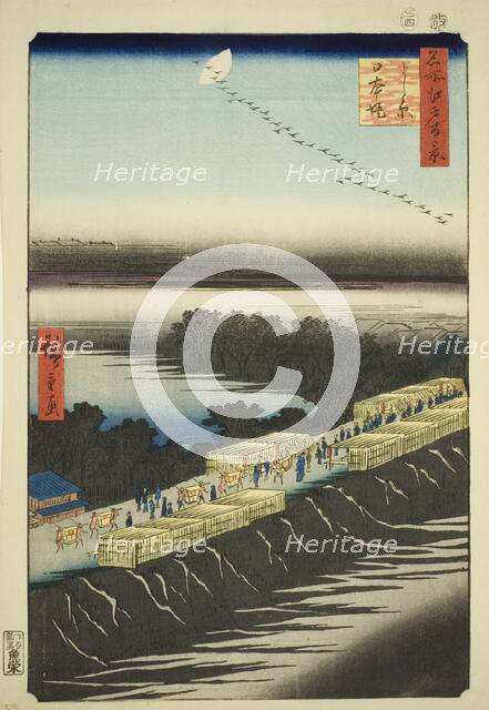 Nihon Embankment, Yoshiwara (Yoshiwara Nihonzutsumi), from the series "One..., 1857. Creator: Ando Hiroshige.