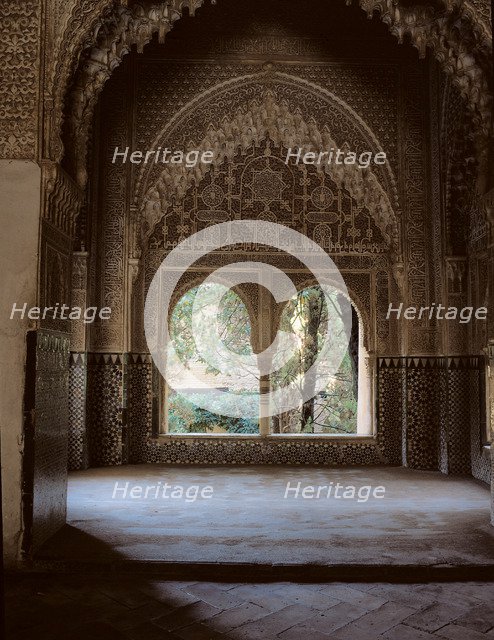 Detail of the Daraxa viewpoint in the Alhambra palace, Granada, it stands out the great decoratio…