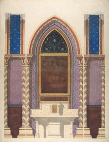 Elevation of a design for an altar and painted wall decoration, second half 19th century. Creators: Jules-Edmond-Charles Lachaise, Eugène-Pierre Gourdet.