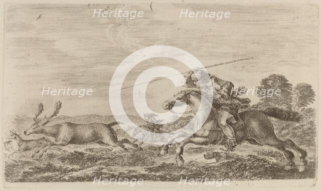 Deer Chased by Two Cavaliers. Creator: Stefano della Bella.
