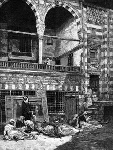 The Cholera in Egypt: scene in the courtyard of a house at Cairo, 1883. Creator: George Montbard.
