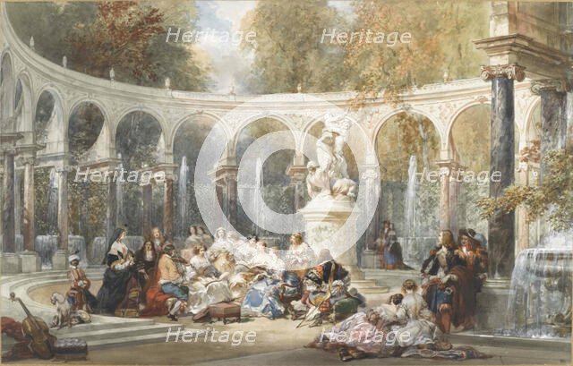 Society at the Bosquet de la Colonnade in the garden of Versailles. Creator: Lami, Eugène Louis (1800-1890).