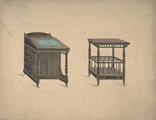 Design for a Desk on Wheels and a Canterbury Table on Wheels, 19th century. Creator: Anon.