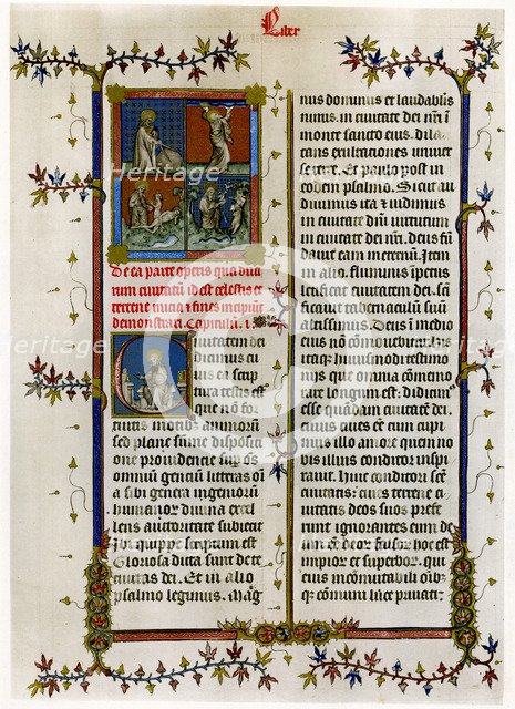Text page with biblical scenes, late 14th century. Artist: Unknown