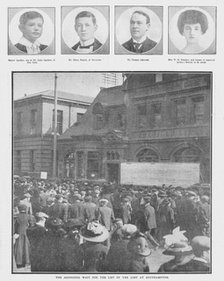 'The Agonising Wait for the List of the Lost at Southampton', April 20, 1912. Creator: Unknown.