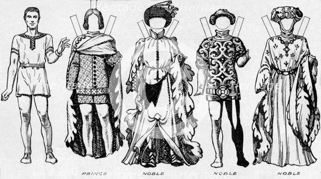 'The Gallery of Costume: Dresses Worn in the Last Years of Edward III's Reign', c1934. Artist: Unknown.