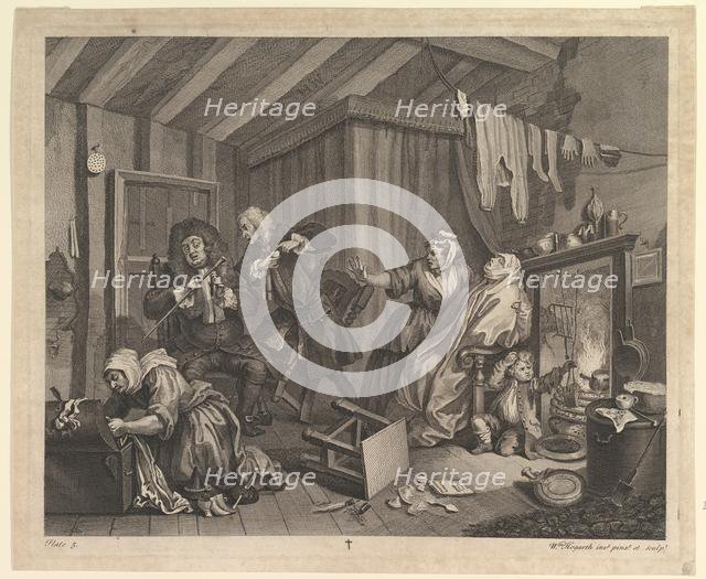 A Harlot's Progress, Plate 5, April 1732. Creator: William Hogarth.