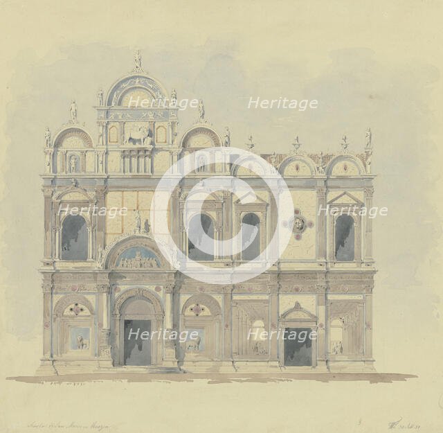 Facade of the Scuola Grande di San Marco in Venice, 1850. Creator: Friedrich Wilhelm Ludwig.